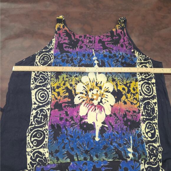 Bali Batik Rayon Sundress Womens Small Colorful Floral Boho Beach Dress Casual - Picture 7 of 8